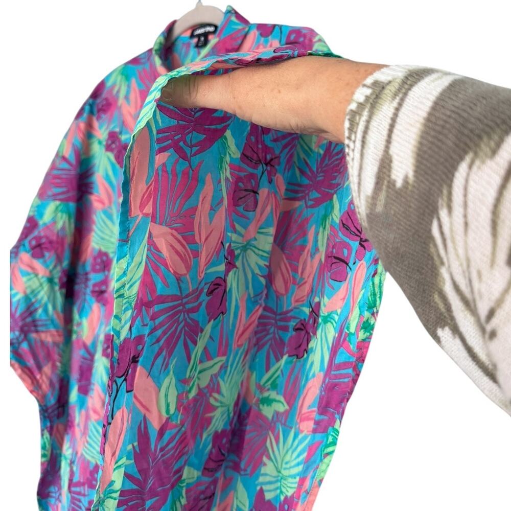 Lands’ End Tropical Print Beach Cover Up Women’s M Button Front Tunic Blouse - Picture 5 of 7